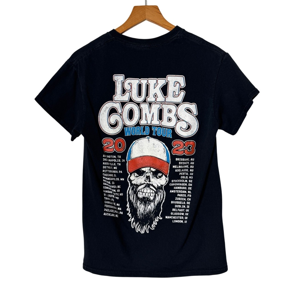 Luke Combs World Tour 2023 Concert T-Shirt Country Black Graphic Tee Women Small